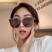  Korean version of ins tide retro milk tea color polarized sunglasses womens square large frame round face glasses anti-UV sunglasses