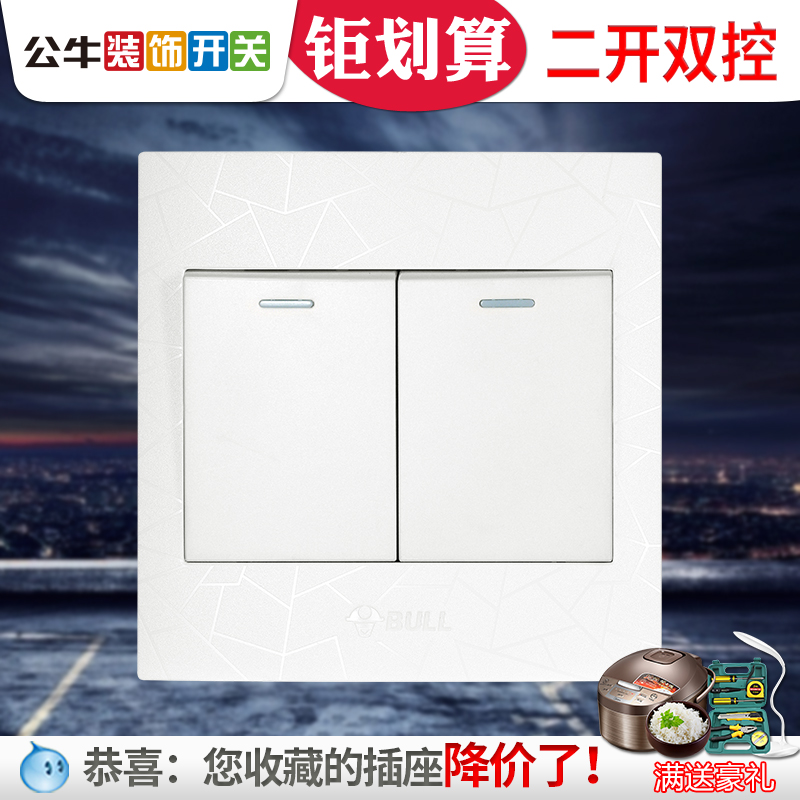 Bull switch socket two open dual control switch double open two double control two double wall panel texture white