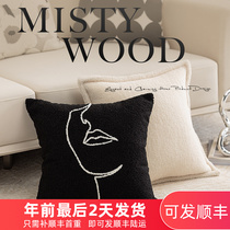 Nordic face art line pillow cover ins wind sofa living room luxury bed pillow black bed cushion