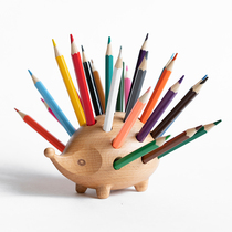 Hedgehog pen plug office childrens cute gift wooden storage box pen holder ins creative solid wood desktop ornaments