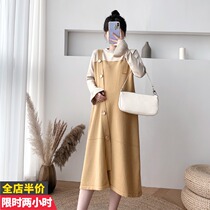 Pregnant womens autumn 2021 New Fashion spring and autumn clothing knitted long jumpsuit Autumn Winter set strap sweater