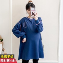 Pregnancy Woman Dress 2022 Spring Dress New Loose Long Sleeves Mid t-shirt Fashion hit bottom Butt Big Code Blouse Women