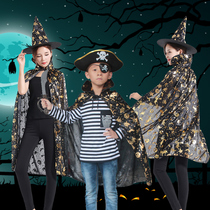 Halloween children witches broom adult suit cloak performance costume boys gilding cloak gauze hat pumpkin bucket