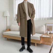 Woolen Coat Mens British Style Korean Style Slim Trend Autumn and Winter Thickened Woolen Coat Mid-Length Over-the-Knee Windbreaker