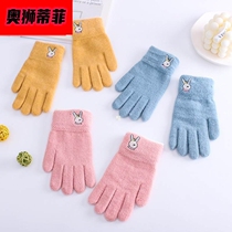 Childrens five-finger gloves girls autumn thin wool finger primary school boy plus velvet thick warm riding winter