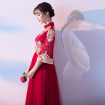 Pregnant women toast serving wine red 2021 new belly size bride wedding wedding summer show dress autumn