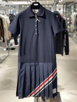Thom Browne 21TB summer new casual fashion striped polo collar pleated skirt college style dress