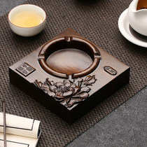 Black sandalwood ashtray creative living room home Chinese personality retro solid wood trend ashtray with cover anti-fly ash