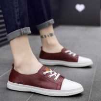 Summer new red board shoes mens all-match British casual shoes Mens simple lace-up white shoes Korean version of leather mens shoes