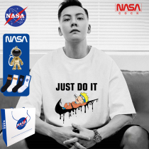 NASA co-sponsored casual loose couple short sleeve trend new summer collar pure cotton half sleeved men and women weigh t-shirt