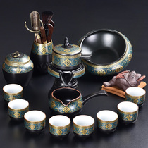 Enamel color Tianmu Jianzhan stone grinding lazy automatic tea set household gold leaf black ceramic automatic tea set