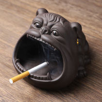 Household purple sand ceramic fashion ashtray Cute creative cartoon dog big smoke cylinder personality trend windproof and anti-fly ash