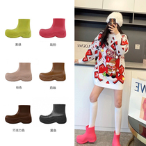Ashigomona net red with the same XBV waterproof outwear rain boot rain shoes thick bottom short boots Chelsea boot female plus suede
