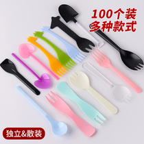 Birthday cake tableware Disposable spoon fork 100 plastic individually packaged ice cream yogurt mousse spoon