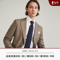FULL MONTY MENs business casual slim-fit professional work suit WESTERN wool hemp elastic brown gray suit suit