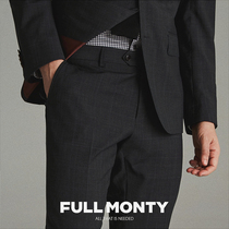 FULL MONTY gray plaid trousers mens business formal casual slim straight suit pants spring and autumn