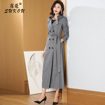 Senior gray trench coat 2021 autumn new temperament long section This years popular British wind over the knee coat coat women