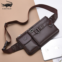 Cardile crocodile waist bag mens first layer of real cowskin new messenger chest bag large capacity mobile phone bag casual leather bag