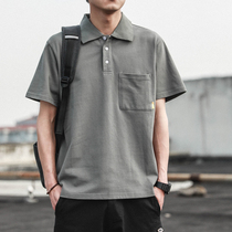 Summer new solid color Paul Polo shirt mens T-shirt tide brand short-sleeved lapel Japanese loose pocket pure cotton T-shirt