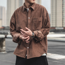 Corduroy shirt mens long sleeves autumn Japanese trend fashion brand casual loose boys autumn and winter thick shirt mens coat