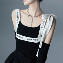  OAKMOO black SWEET cool SLEEVE CAMISOLE 21 spring and summer women all-match thin hot GIRL letter bolero