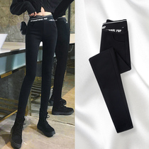 Underpants woman outside wearing spring autumn and winter plus suede 2021 new small feet magic little black pants with high waist display slim pencil pants