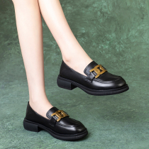 Loafers womens summer 2021 burst leather thick-heeled small leather shoes British style thick-soled mid-heel shoes spring and autumn womens shoes