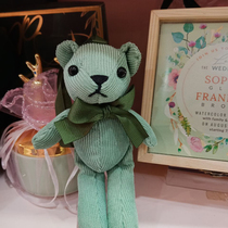 Small gift Corduroy teddy bear plush keychain with companion gift box Korean fabric bow tie doll