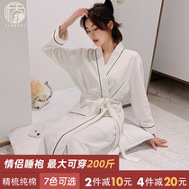 Summer bathrobe Womens long nightgown Womens spring and autumn couple sexy hotel pajamas Yukata Mens cotton water absorption quick-drying