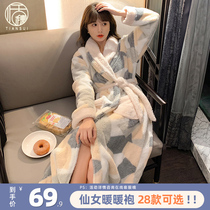 2021 New Coral Suede Pajamas Woman Autumn Winter Flannel Velvet Pyjamas Spring Autumn Thickening Lengthened Bath Robe