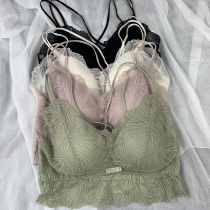 Summer new lace beauty back thin section no rim underwear big chest show small sexy large size one-piece cup bra wear outside