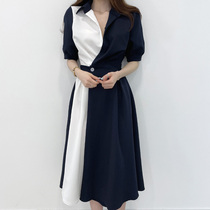  2021 summer new Korean version of retro personality color matching long skirt female Gao Leng royal sister goddess fan shirt dress