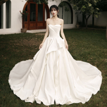 Satin main wedding dress 2021 new summer light court style high sense simple 2020 dress niche design