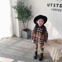 Girls  cloak 2020 autumn and winter new Korean version of the baby Korean version of the childs foreign style brushed warm windproof shawl tide