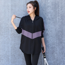 Hat-loose fitness sports coat female speed long sleeve running suit large-yard fat mm red yoga sports suite