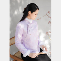 Early cicada winter womens new Chinese modified cheongsam retro fur collar short thick cotton coat