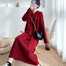 Sweater 2022 New Women's Fall Winter Korean Loose ins Long Knee V-Neck Joker Skinny Knitted Dress