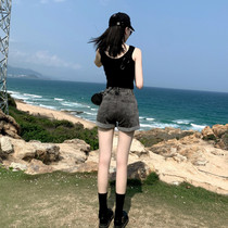 High-waisted denim shorts womens 2021 new summer thin A-word stretch thin loose wide-legged hot girls tide ins