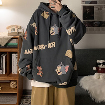 Sweater male ins tide spring and autumn cat and mouse hoodie top Hong Kong style couple pullover autumn 2021 jacket