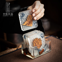 Ink-dyed resin solid wood coaster Household tea cup heat insulation tea mat Cup tea tray set Wooden mat Tea ceremony accessories