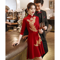 Chinese style cheongsam toast dress bride 2021 new summer Chinese style red wedding little man dress female short section