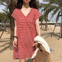Pregnant women chiffon dress summer 2021 summer new red loose large size cover belly thin summer skirt
