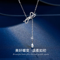 Light luxury designer Joeson lucky butterfly-bowed pure silver necklace niche knock chain girl to give friends birthday present
