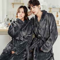 Sleeping Robe Woman Autumn Winter Long Section Coral Suede Plus Suede Thickened Couple Bathrobe Flannel Flannel Mens Pyjamas Winter Home Clothes