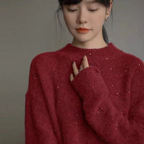 Raccoon velvet Starry Sky sequin sweater women in early spring 2022 base shirt loose padded soft glutinous knitted outer wear