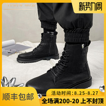  Touch Miss new leather Martin boots mens high-top British style mid-top trendy shoes retro round-headed mens boots autumn