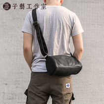 Ziyi] 2020 brand new casual leather bucket shoulder bag male students shoulder schoolbag casual soft leather round bag