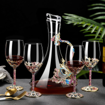 European-style enamel red wine wine decanter set creative retro household crystal glass goblet wine cup