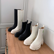  British style thick-soled leather short tube white Chelsea boots womens 2020 new winter heightening Martin boots boots