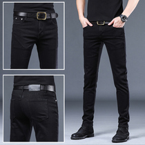 Hong Kong high-end black velvet jeans mens 2021 autumn and winter New slim feet casual trousers winter